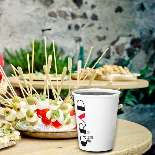 Minimalist white black red graduation paper cups (Creator Uploaded)