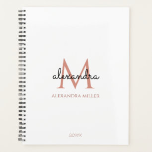 Minimalist White Black Rose Gold Monogram Name Planner