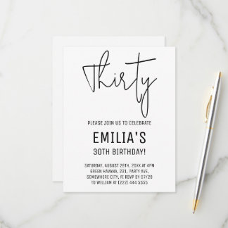 Minimalist White Black Script | Thirtieth Birthday RSVP Card
