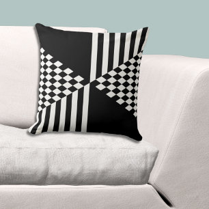 Minimalist White & Black Stripes Diamond Cushion