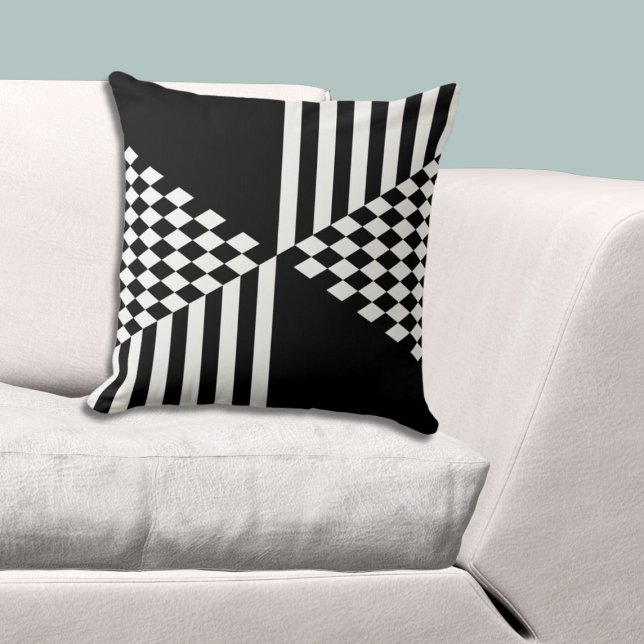 Minimalist White & Black Stripes Diamond Cushion (Minimalist White & Black Stripes Diamond Throw Pillow)