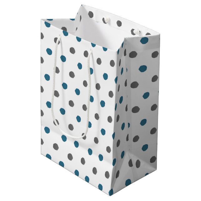 Minimalist White, Blue & Grey Dots Pattern Medium Gift Bag (Front Angled)