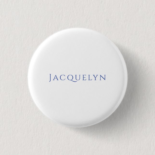 Minimalist White Blue Plain Elegant Modern Name 3 Cm Round Badge (Front)