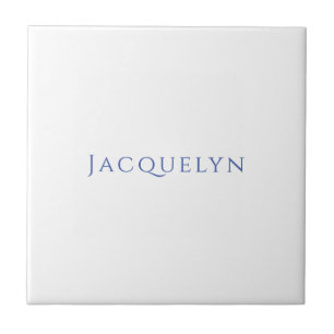 Minimalist White Blue Plain Elegant Modern Name Ceramic Tile