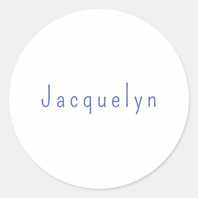 Minimalist White Blue Plain Elegant Modern Name Classic Round Sticker (Front)
