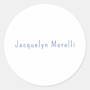Minimalist White Blue Plain Elegant Modern Name Classic Round Sticker
