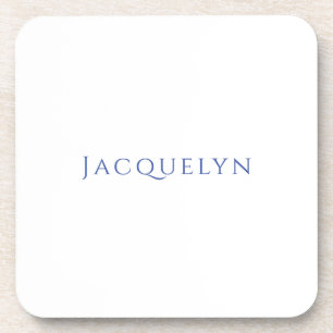 Minimalist White Blue Plain Elegant Modern Name Coaster