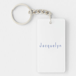 Minimalist White Blue Plain Elegant Modern Name Key Ring