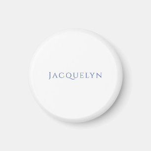 Minimalist White Blue Plain Elegant Modern Name Magnet