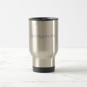 Minimalist White Blue Plain Elegant Modern Name Travel Mug