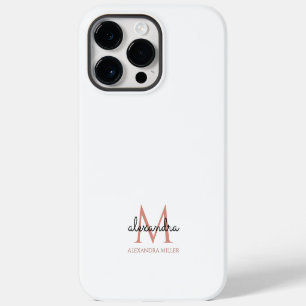 Minimalist White Blush Pink Black Monogram Name iPhone 14 Pro Max Case