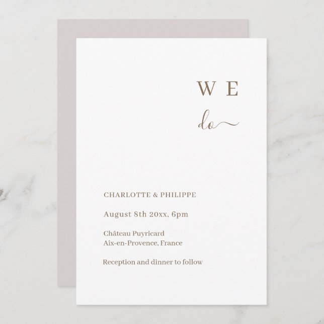 Minimalist White Blush We Do Wedding Invitation (Front/Back)