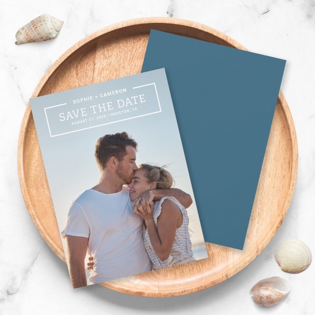 Minimalist White Border Photo Save the Date Card (Creator Uploaded)