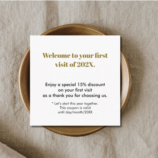 Minimalist White Brown Bold First Visit Discount Card (Creator Uploaded)