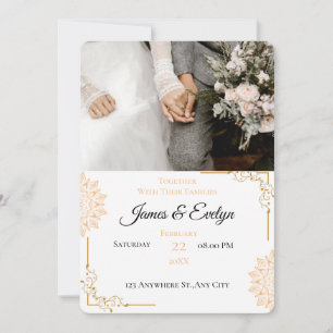 Minimalist white brown wedding invitation