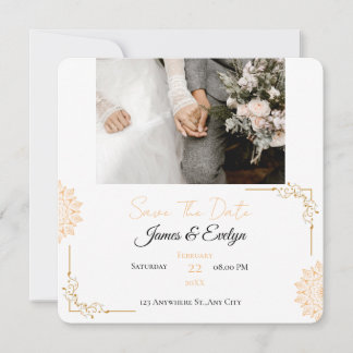 Minimalist white brown wedding save the date