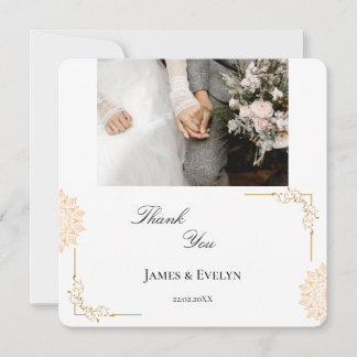 Minimalist white brown wedding thank you card