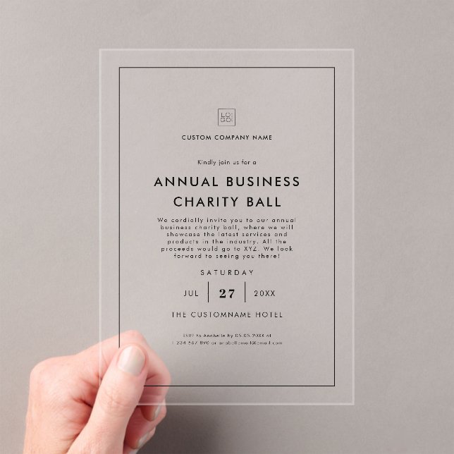 Minimalist White Business Party Event Fundraiser Acrylic Invitations (Insitu (Handheld))