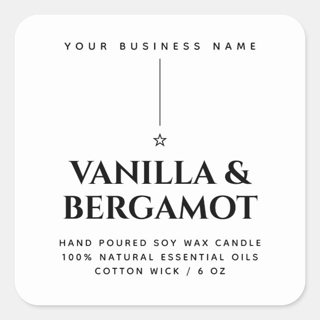 Minimalist white candle product label (Front)