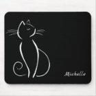 Minimalist White Cat On Black Add Name
