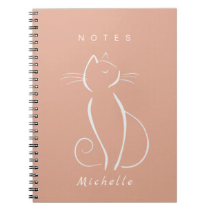 Minimalist White Cat On Pink Add Name Notebook