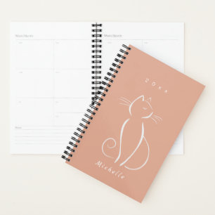 Minimalist White Cat On Pink Add Name Planner