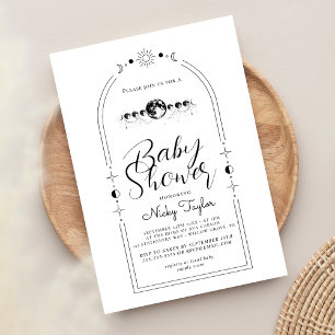 Minimalist White Celestial Moon Baby Shower Invitation