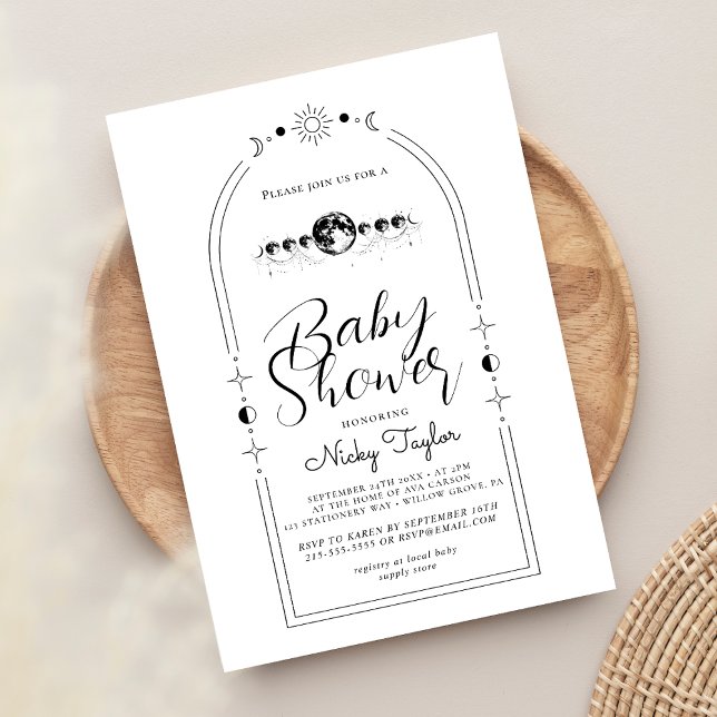 Minimalist White Celestial Moon Baby Shower Invitation (Creator Uploaded)
