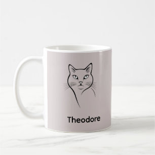 Minimalist White Ceramic Black Line Cat Simple Coffee Mug