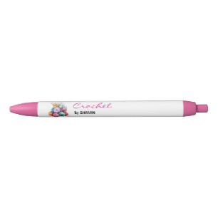 Minimalist white Crochet logo and personalise Black Ink Pen