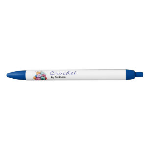 Minimalist white Crochet logo and personalise Black Ink Pen