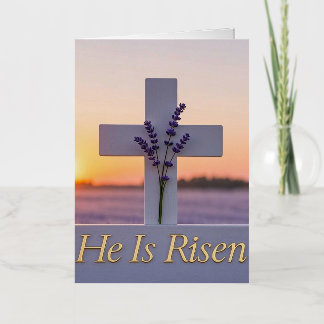 Minimalist white cross adorned with lavender  foil greeting card
