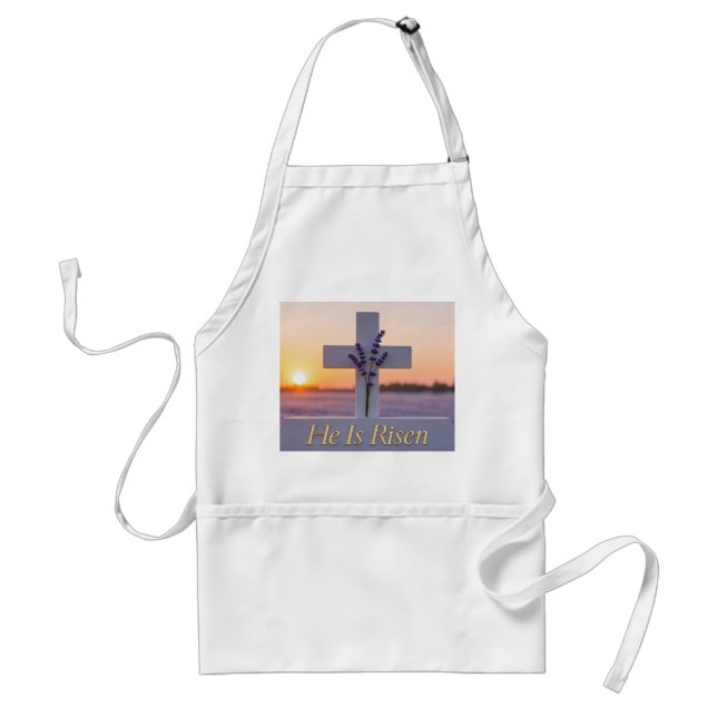 Minimalist white cross adorned with lavender  standard apron (Front)