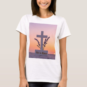 Minimalist white cross adorned with lavender T-Shirt