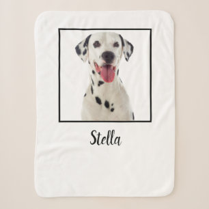 Minimalist White Custom Dog Photo Sherpa Blanket