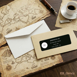 Minimalist White Custom Logo Corporate on Black Return Address Label