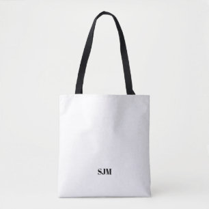 Minimalist white custom monogram initials name tote bag