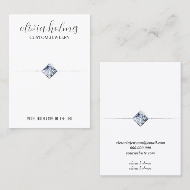 Minimalist white, diamond jewellery business card (Front/Back)