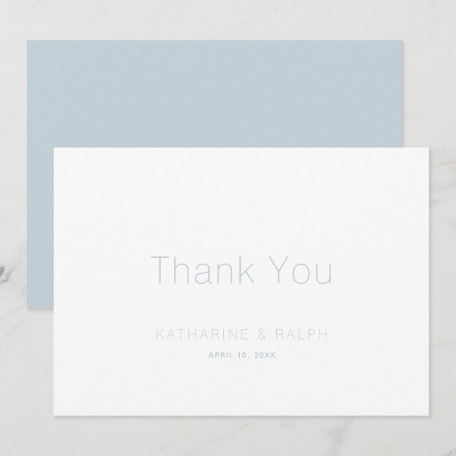 Minimalist White Dusty Blue Wedding Thank You Card (Front/Back)