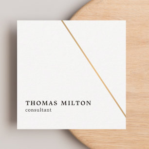 Minimalist White Faux Gold Line Consultant Square Business Card
