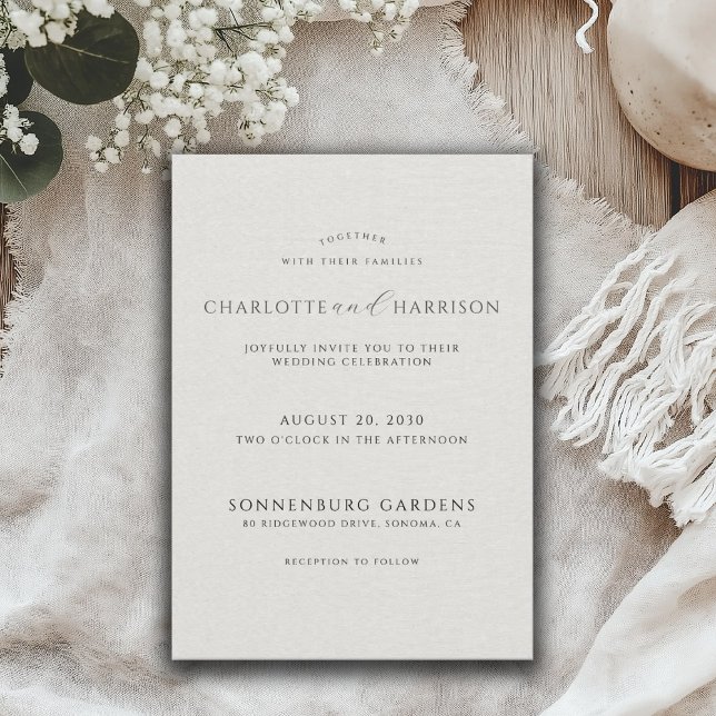 Minimalist White Faux Linen Wedding Invitation (Creator Uploaded)