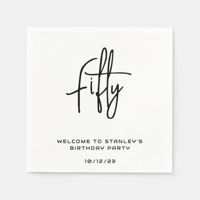 Minimalist White Fifty Birthday Party Napkin (Front)