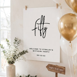 Minimalist White Fifty Birthday Welcome Sign