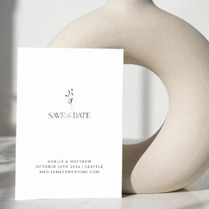 Minimalist White Floral Botanical Drawing Wedding Save The Date