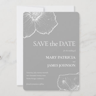 Minimalist White Floral Clematis Drawing Wedding Save The Date