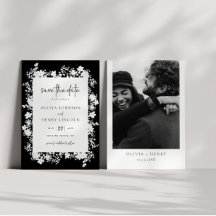 Minimalist White Floral Save The Date Photo Card