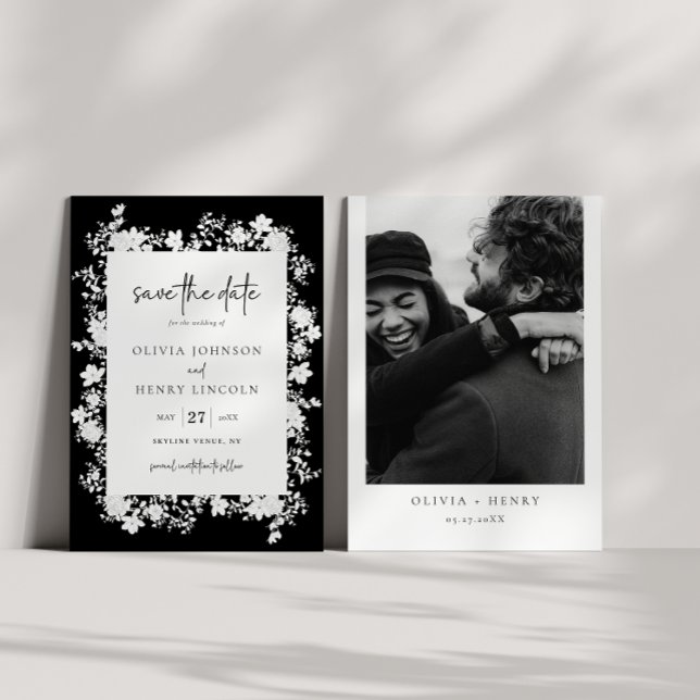 Minimalist White Floral Save The Date Photo Card (Creator Uploaded)