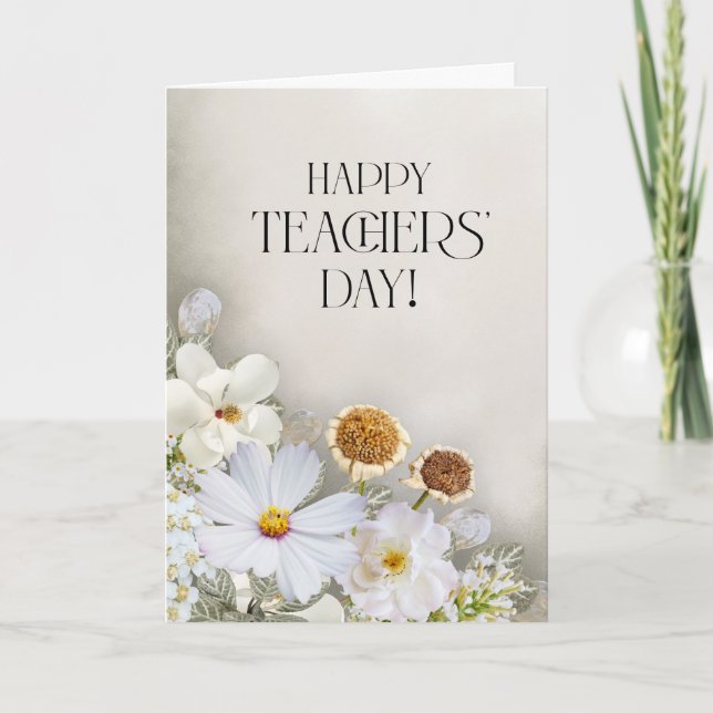 Minimalist White Floral Teacher’s Day Card (Front)