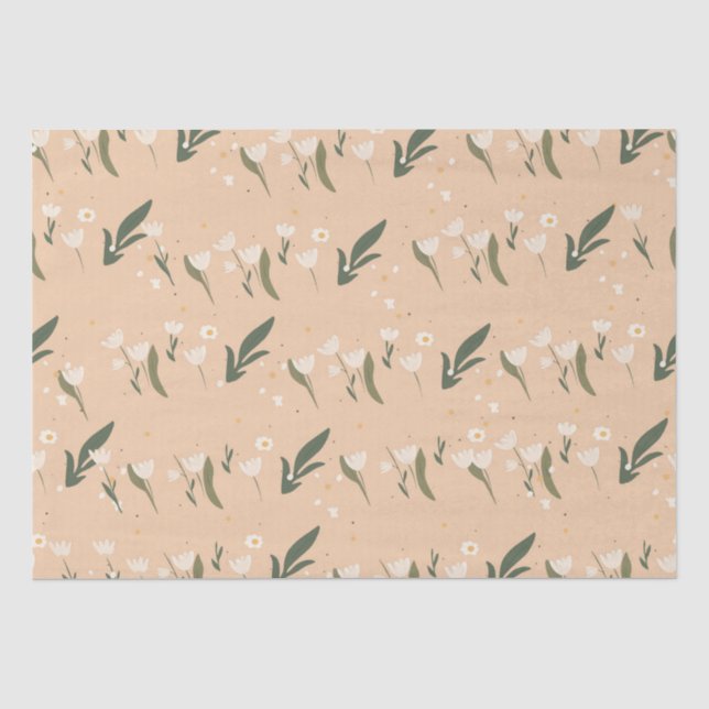 Minimalist White Flower Pattern on Neutral  Tissue Paper (Front)