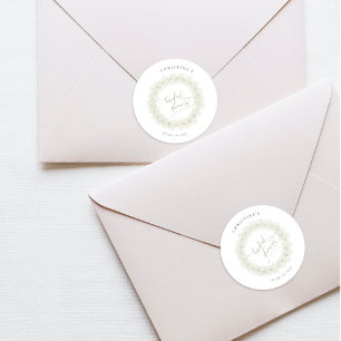 Minimalist White Flowers Baby’s Breath Wreath  Classic Round Sticker